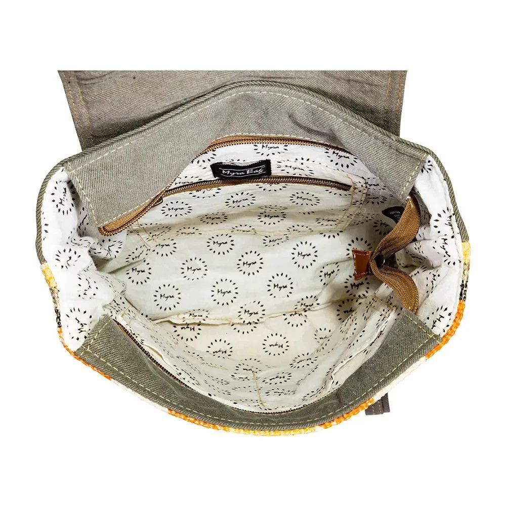 Myra Bag Handmade Eagle Backpack Upcycled Canvas & Cowhide Leather - Picture 8 of 11